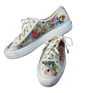 Keds x Rifle Paper Co. Embroidered Platform White Mesh Sneakers US Size 9